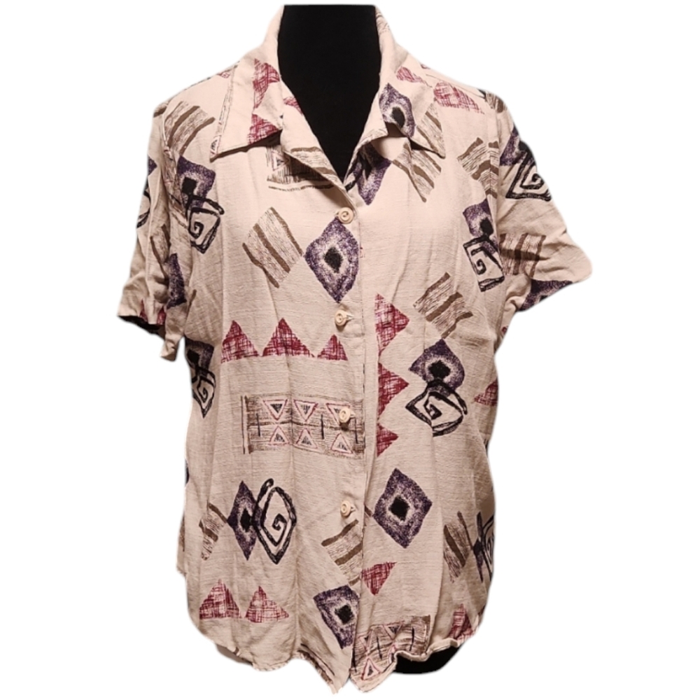 NYCC - vintage short sleeve geometric blouse/tank 1X - Picture 5 of 14